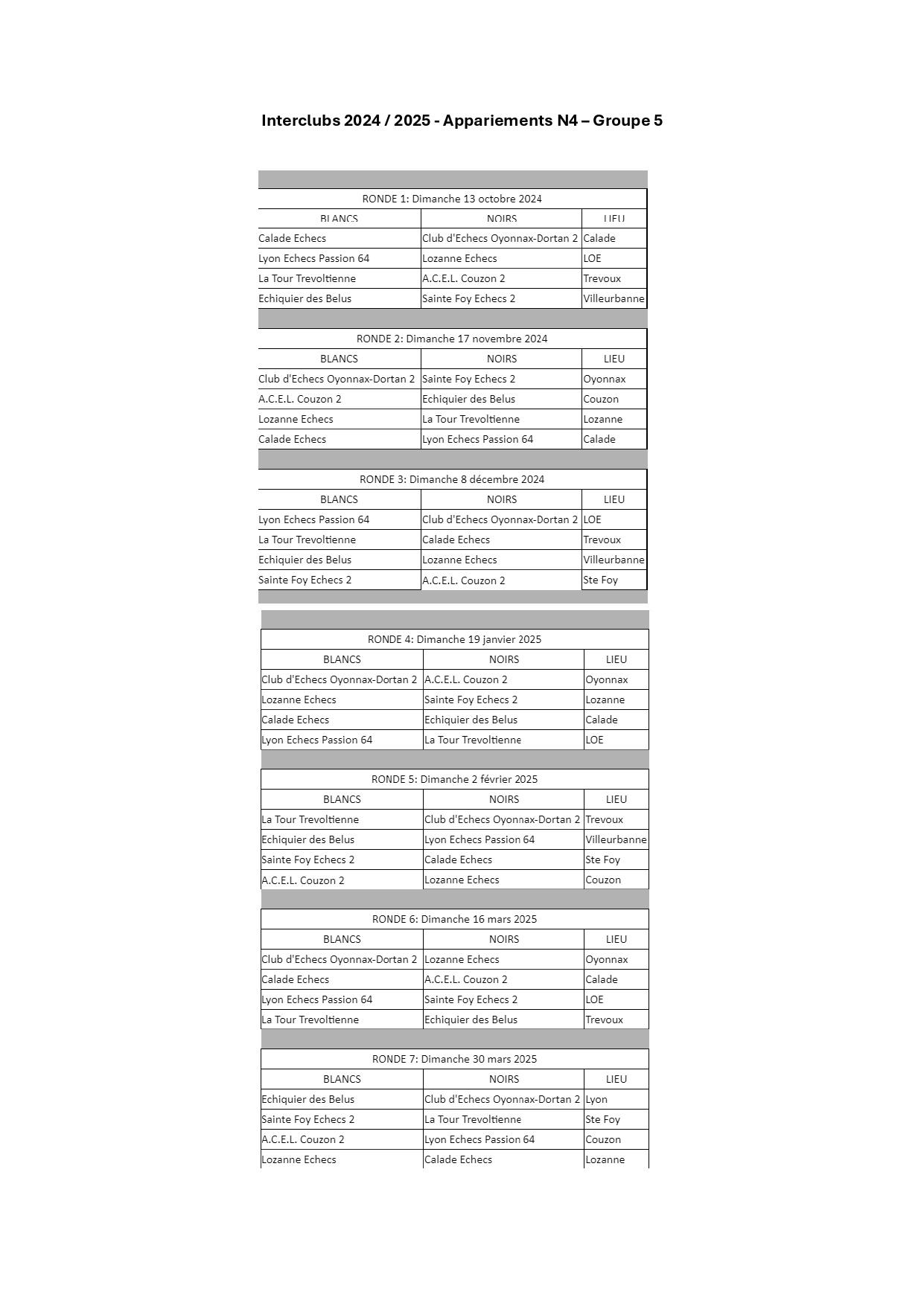 N4 interclubs 2024 appariements page 0001